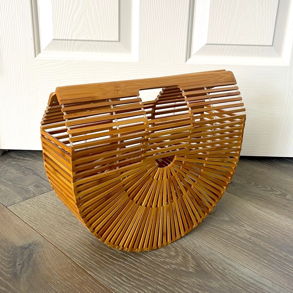 Bamboo Caged Semicircle Large Tote Bag w/ Scarf and Dust Bag-13”x 9”x 4” - Picture 8 of 14